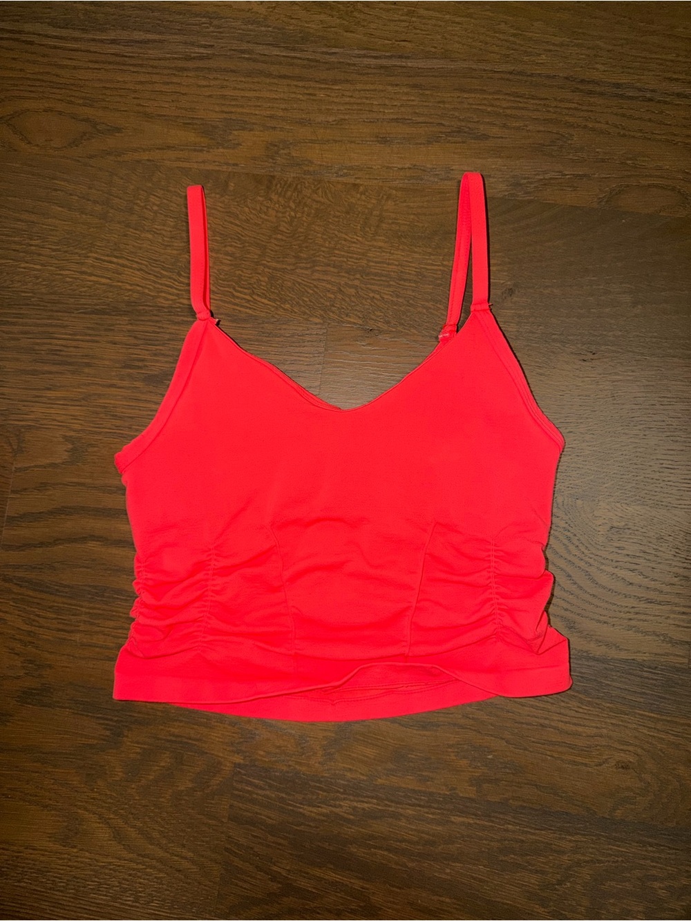 FP Movement by Free People Neon Coral Ruched V-Neck Tank